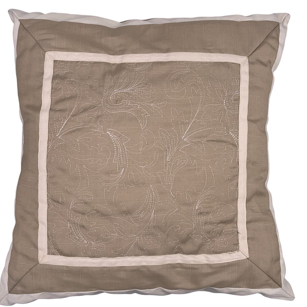 Laura Ashley Pair of 16" Square Beige Embroidered Throw Pillows New